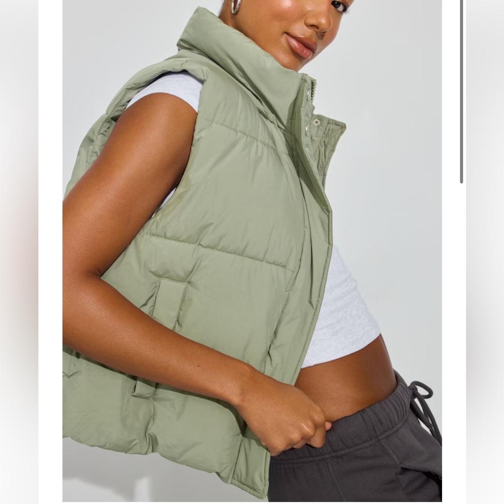 Sage Green Cropped Puffer Vest